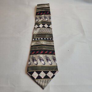 Tabasco Hot Sauce Men's Silk Tie Golf Themed Gray Green Golf Clubs Chili Peppers